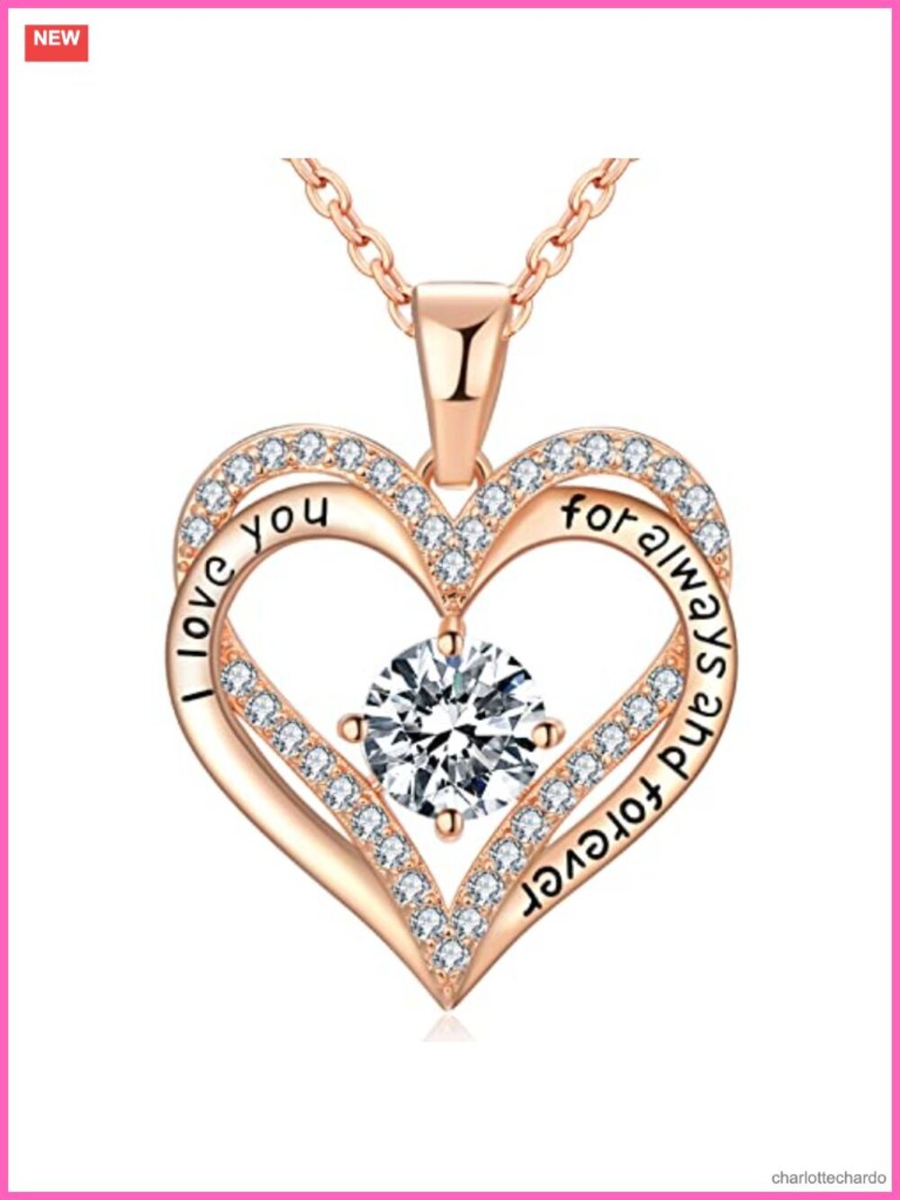 18K Rose Gold Plated Heart Pendant Necklace 5A Cubic Zirconia Birthstone Gift